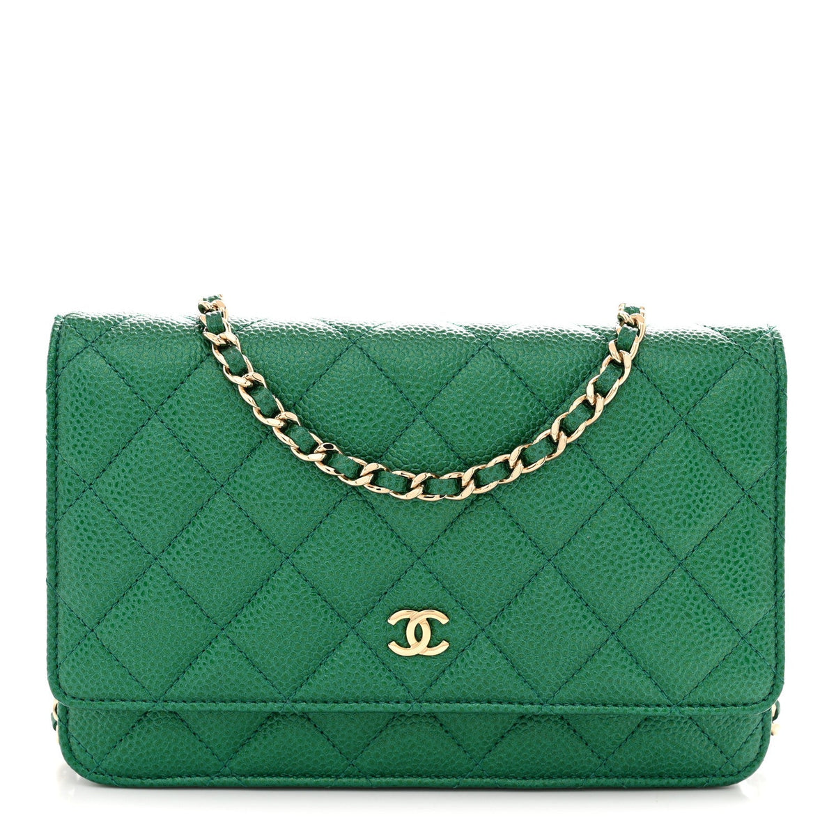 Quilted Caviar Wallet Bag - Green