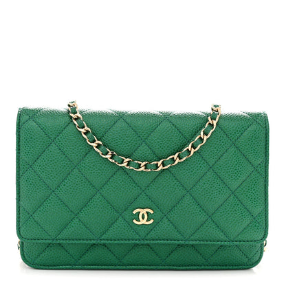 Quilted Caviar Wallet Bag - Green