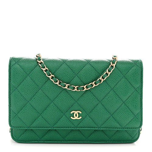 Quilted Caviar Wallet Bag - Green