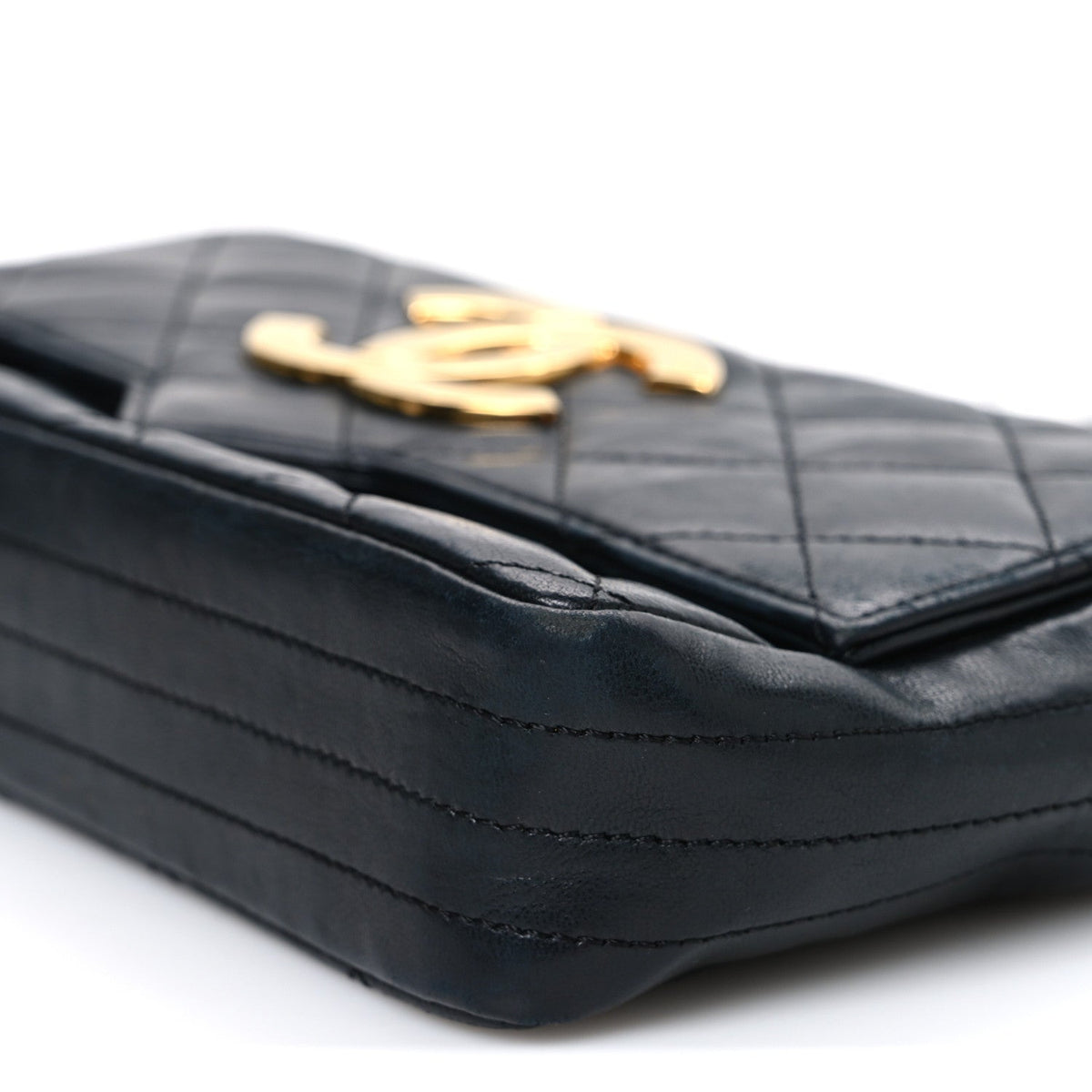 Small Quilted Lambskin Flap Shoulder Bag - Black
