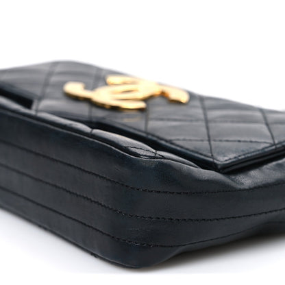 Small Quilted Lambskin Flap Shoulder Bag - Black