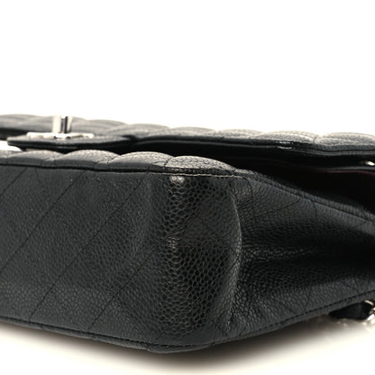 Medium Quilted Caviar Flap Shoulder Bag - Black