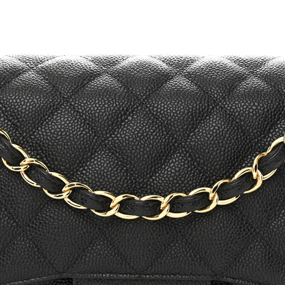 Quilted Caviar Flap Shoulder Bag - Black