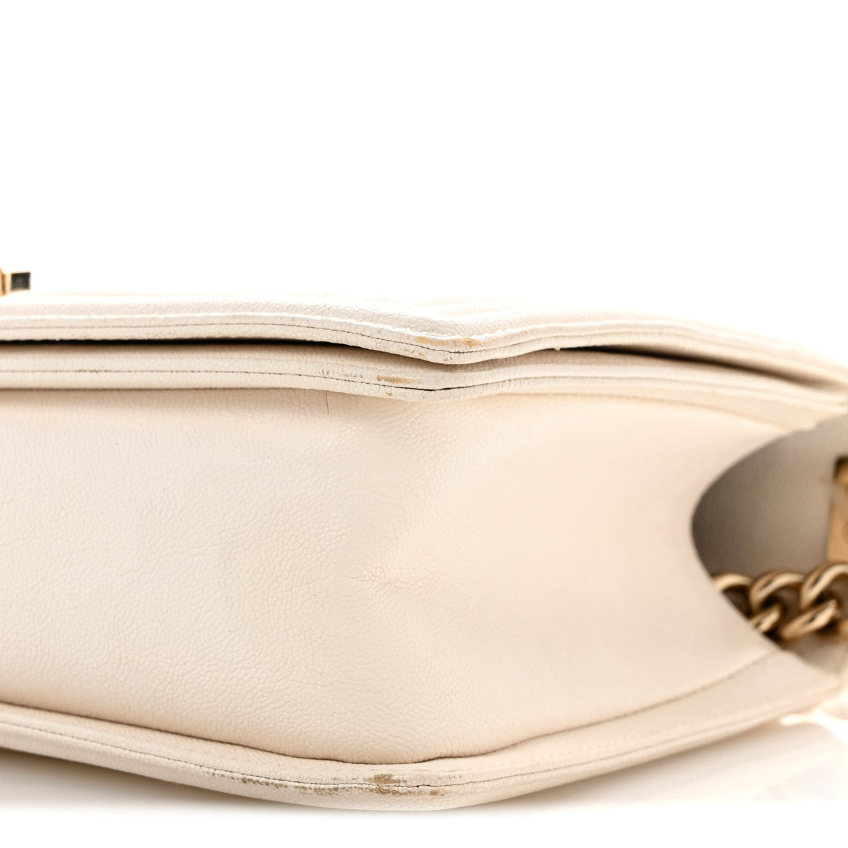 Medium Quilted Caviar Flap Shoulder Bag - White