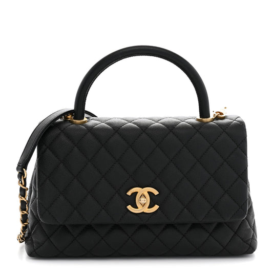 Small Quilted Caviar Flap Shoulder Bag - Black