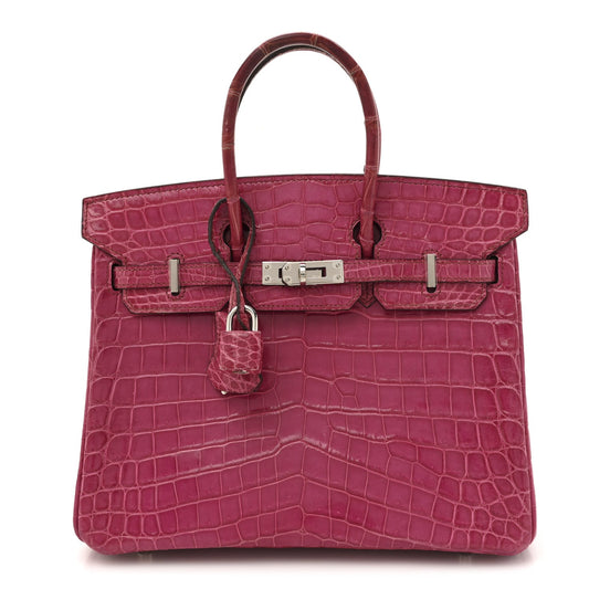 Shiny Niloticus Crocodile Birkin 25 Rose Handbag