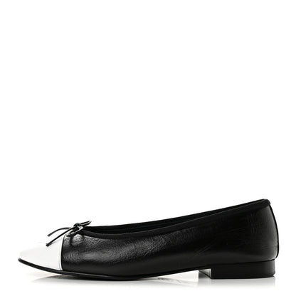 Chanel Crumpled Lambskin CC Cap Toe Women's Flats Black White