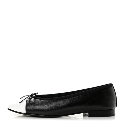Chanel Crumpled Lambskin CC Cap Toe Women's Flats Black White
