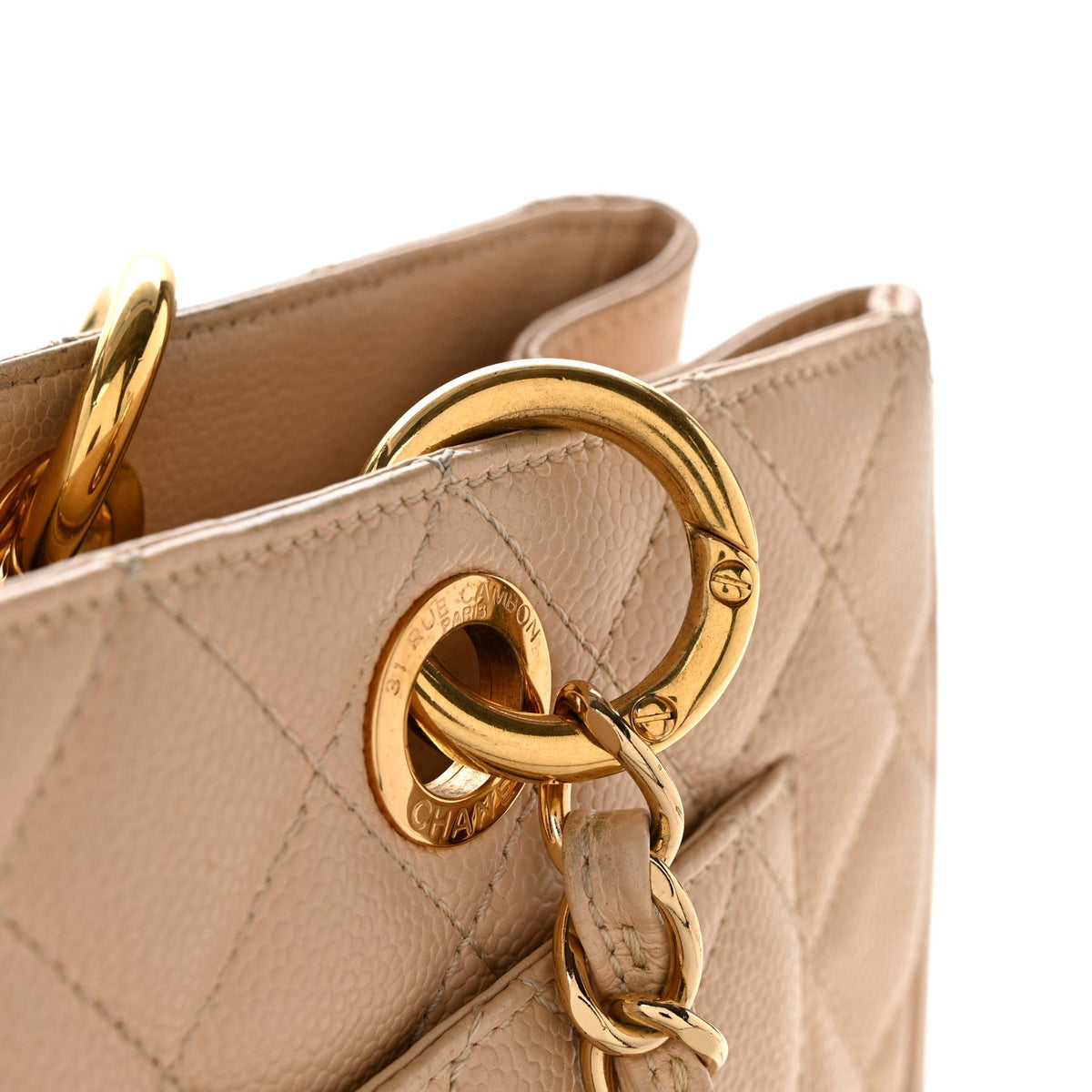 Quilted Caviar Tote Bag - Beige