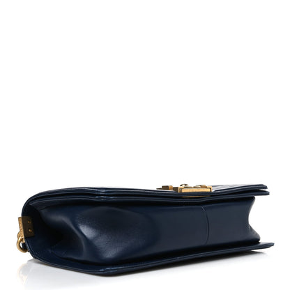 Medium Quilted Lambskin Flap Shoulder Bag - Dark Navy