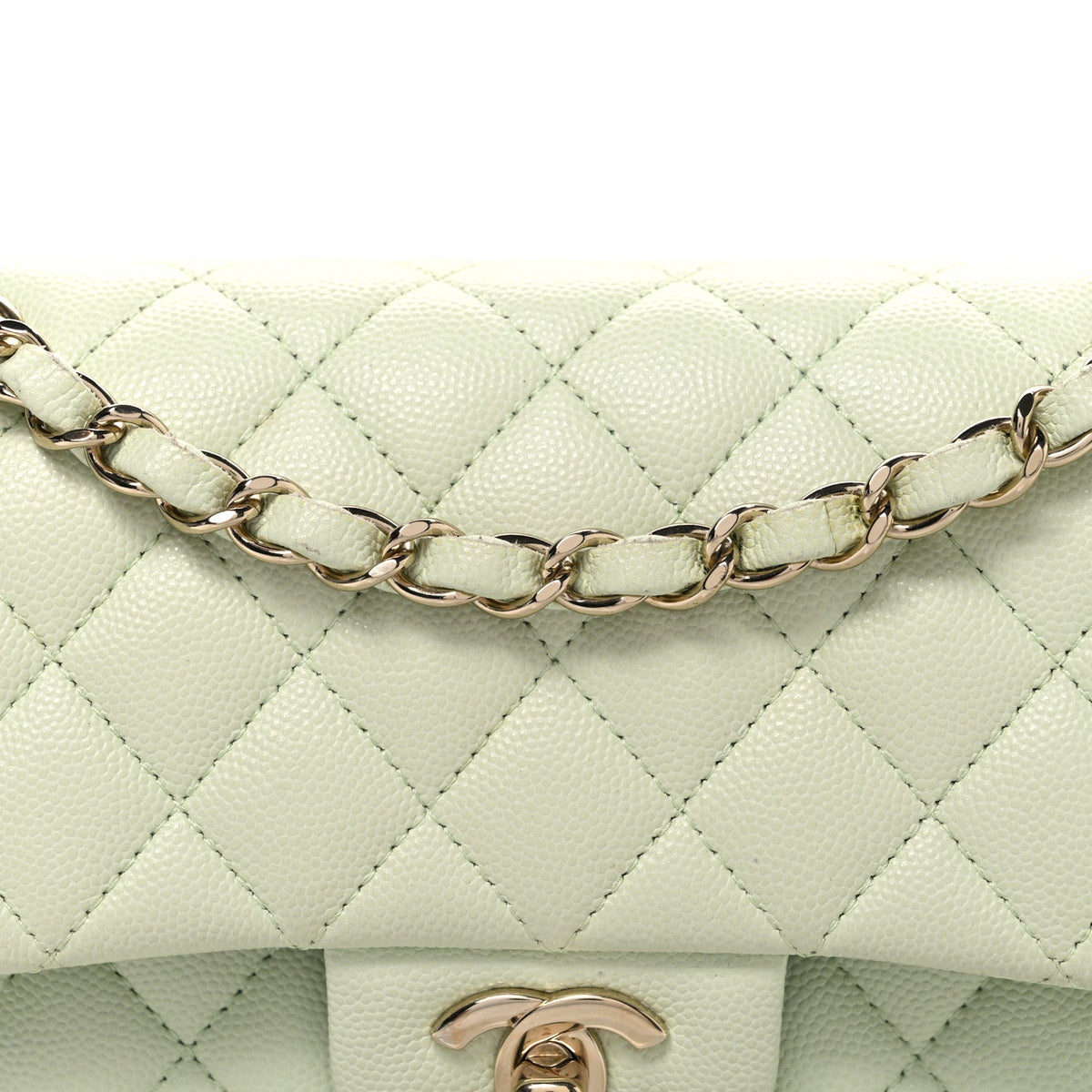 Small Quilted Caviar Flap Shoulder Bag - Light Green