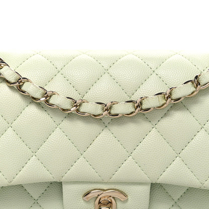 Small Quilted Caviar Flap Shoulder Bag - Light Green