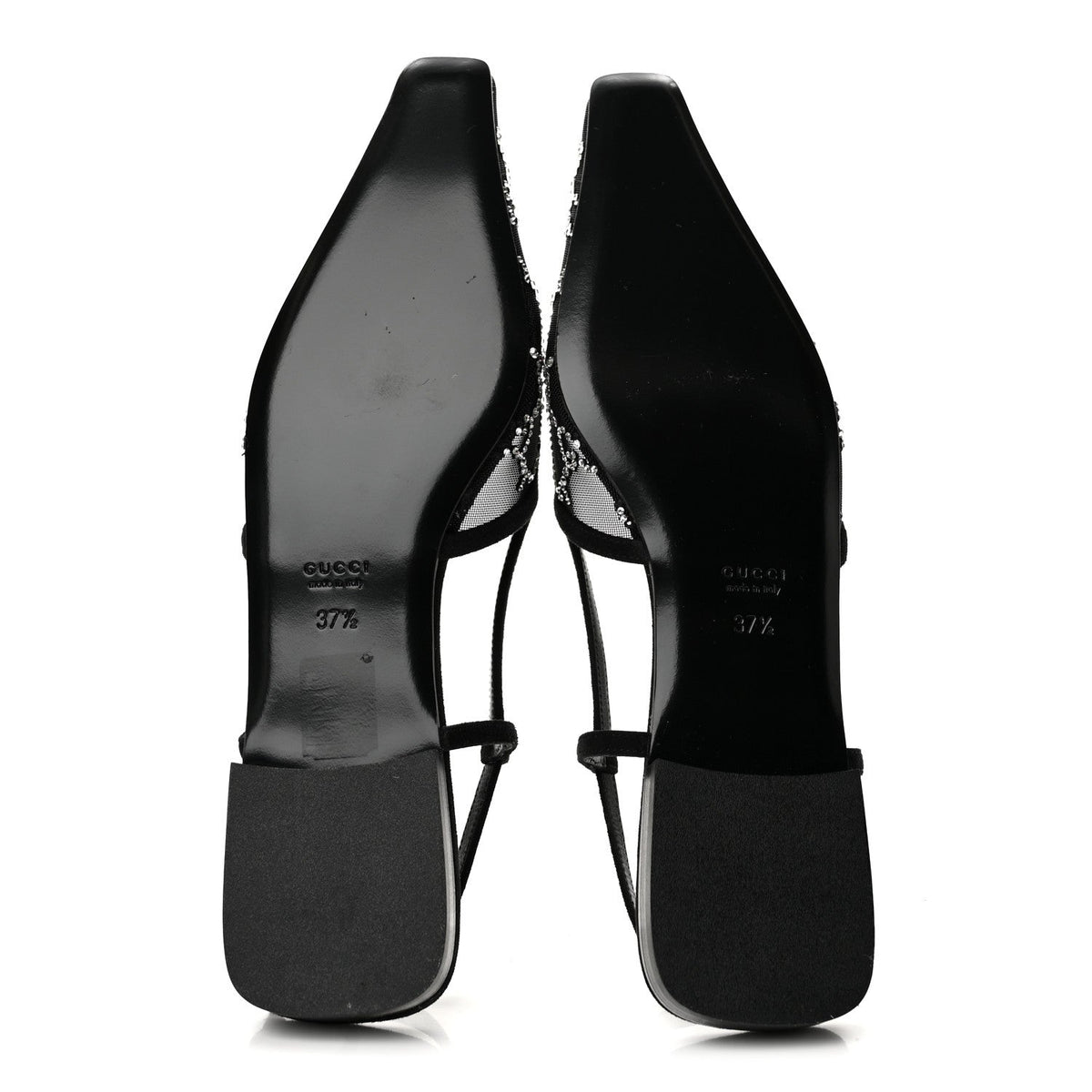 Gucci Suede Mesh Women's Crystal GG Demi Ballet Flats 37.5 Black