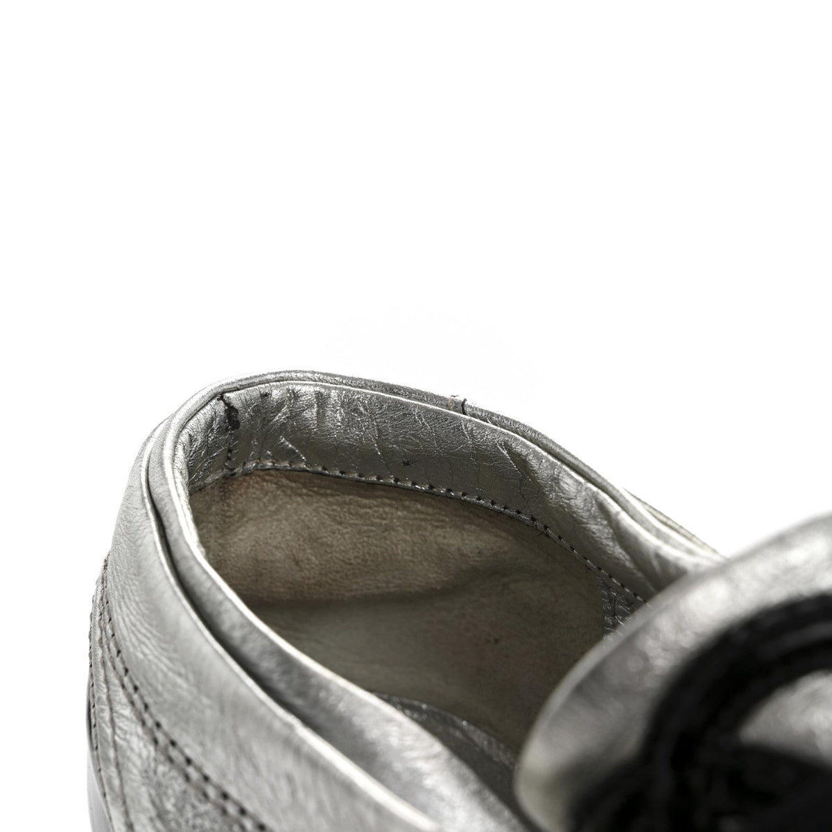 Chanel Metallic Lambskin Patent Women's Cap Toe CC Sneakers 38.5 Silver Black
