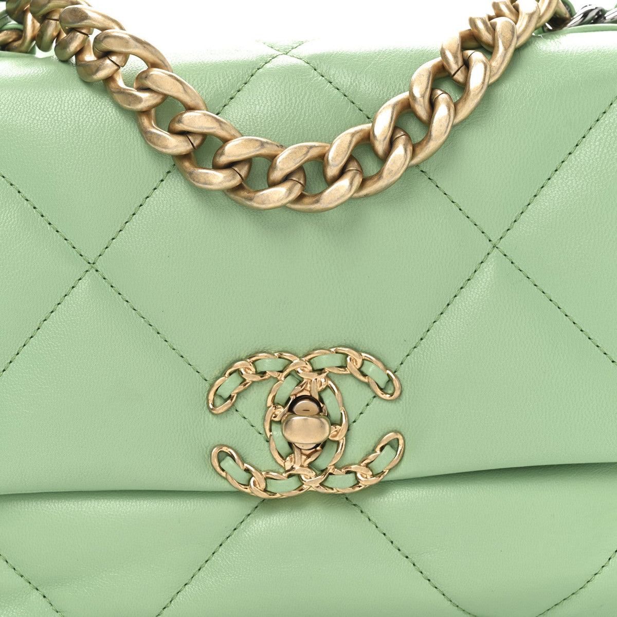 Medium Quilted Goatskin Flap Shoulder Bag - Light Green