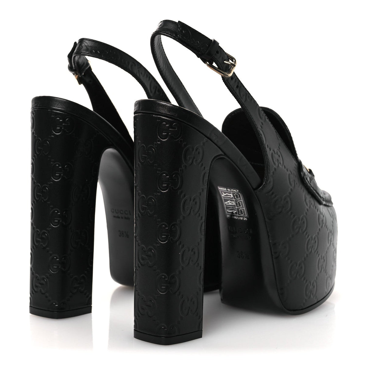 Gucci Leather Horsebit Women's Platform Slingback Mules 38.5 Black