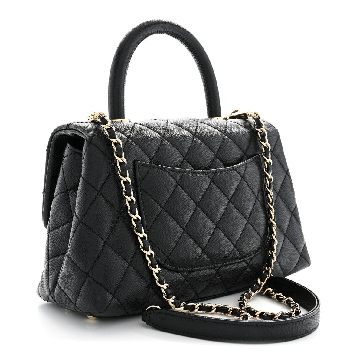 Mini Quilted Caviar Flap Shoulder Bag - Black