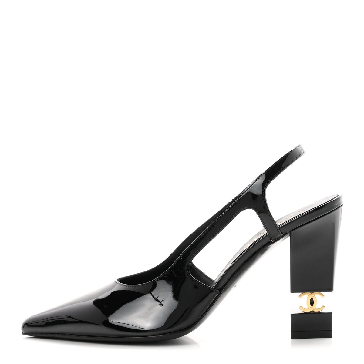 Patent Calfskin Slingback CC Cutout Pumps Black