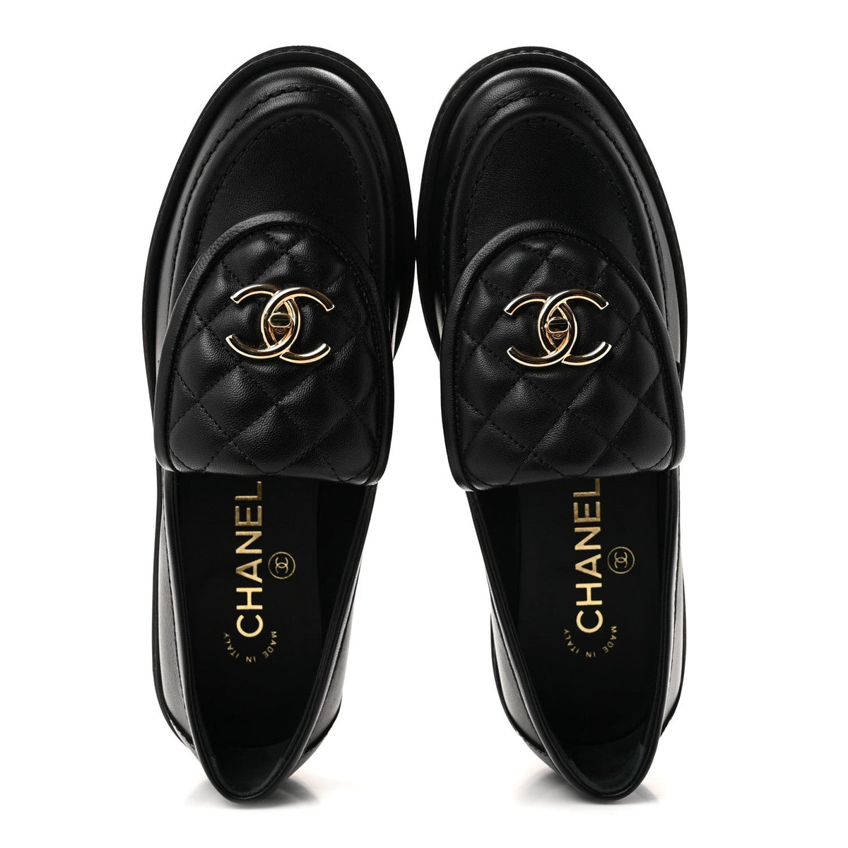 Chanel Lambskin Quilted CC Turnlock Women's Loafers Black