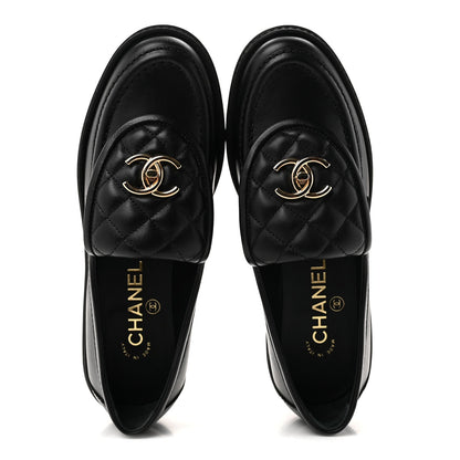 Chanel Lambskin Quilted CC Turnlock Women's Loafers Black