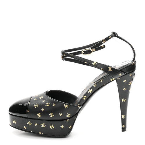 Chanel Printed Lambskin Patent Calfskin CC Platform Women's Pumps