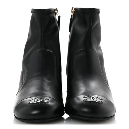 Chanel Stretch Lambskin Women's Cap Toe CC Uniform Short Boots 35 Black