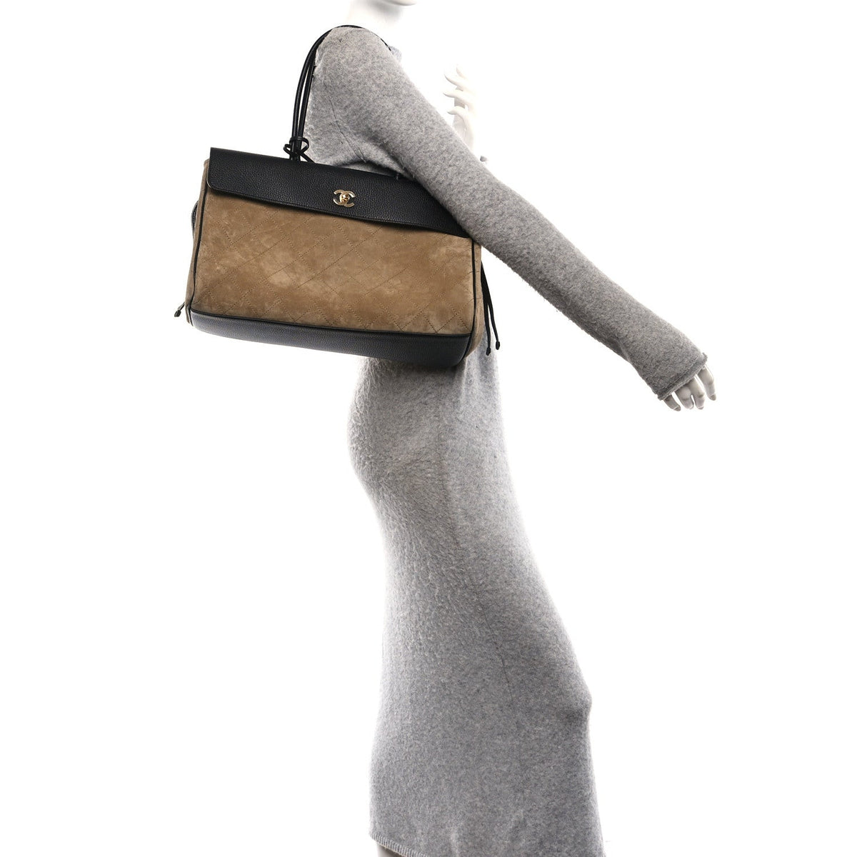 Calfskin Suede Handbag - Beige