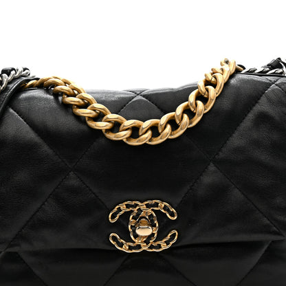 Medium Quilted Lambskin Flap Shoulder Bag - Black