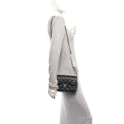 Small Quilted Lambskin Flap Shoulder Bag - Black