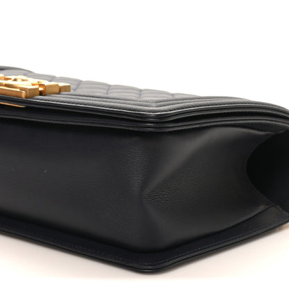 Medium Quilted Lambskin Flap Shoulder Bag - Dark Navy