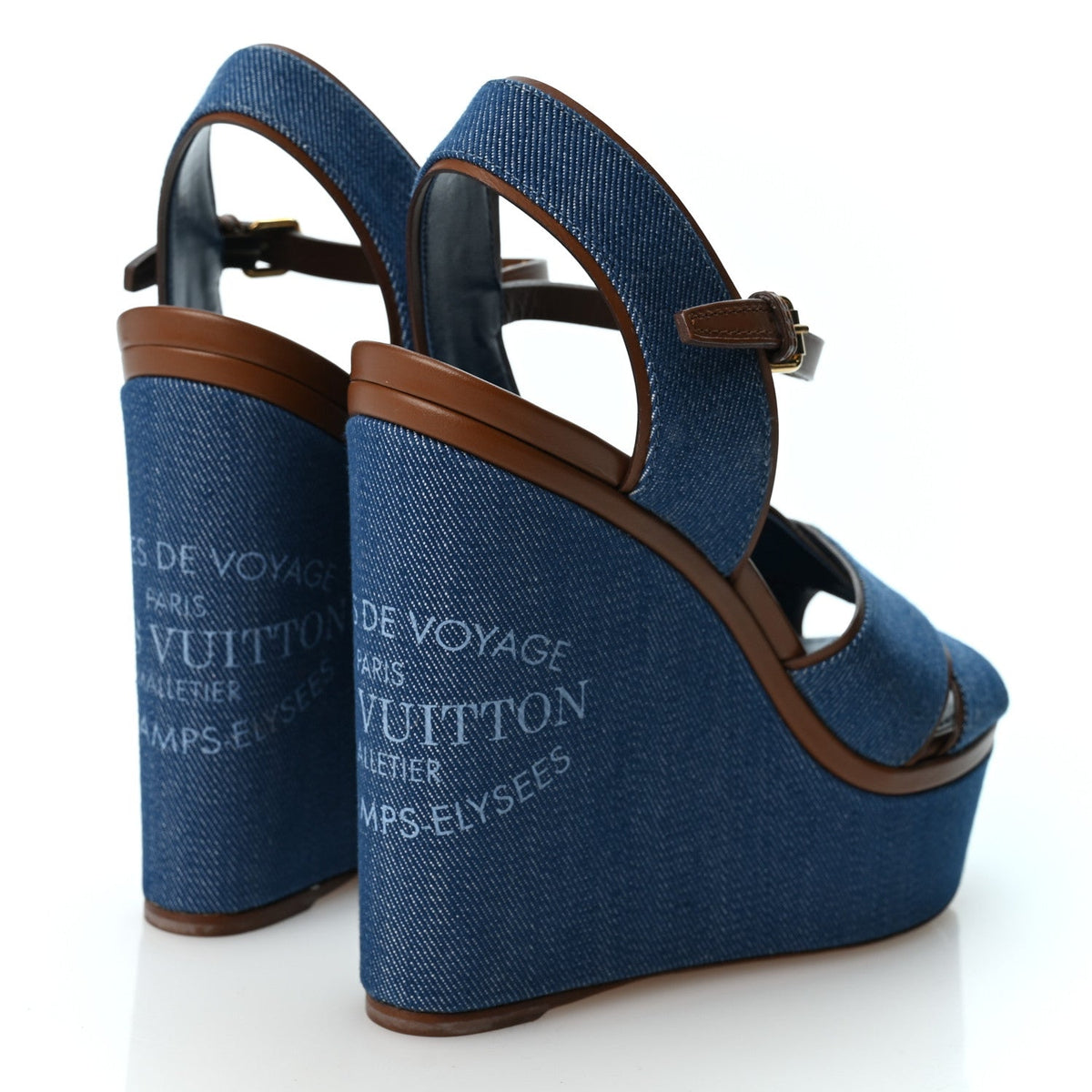 Louis Vuitton Denim Women's Articles de Voyage Wedges 38.5 Blue