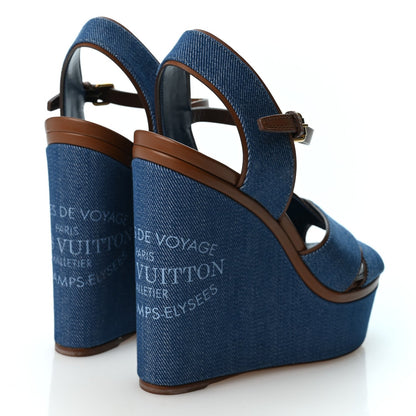 Louis Vuitton Denim Women's Articles de Voyage Wedges 38.5 Blue