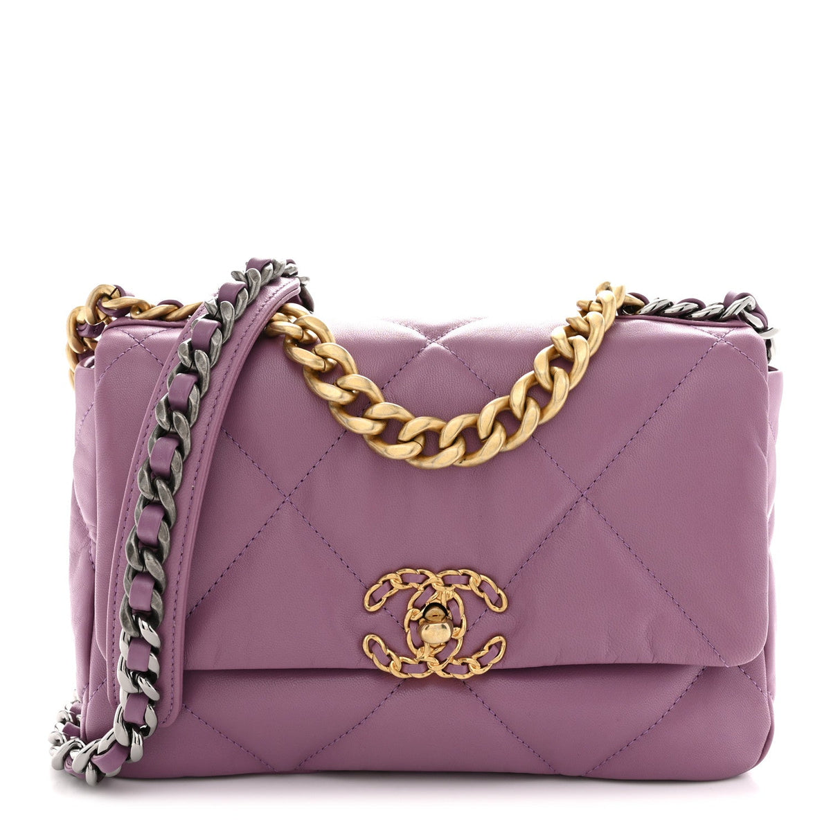 Medium Quilted Goatskin Flap Shoulder Bag - Purple
