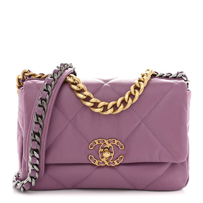Medium Quilted Goatskin Flap Shoulder Bag - Purple