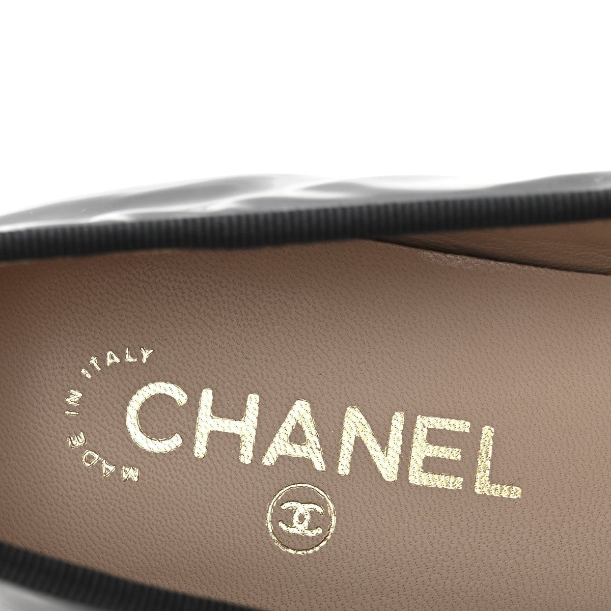 Chanel Patent Leather Women's CC Cap Toe Ballerina Flats 40 Black Beige