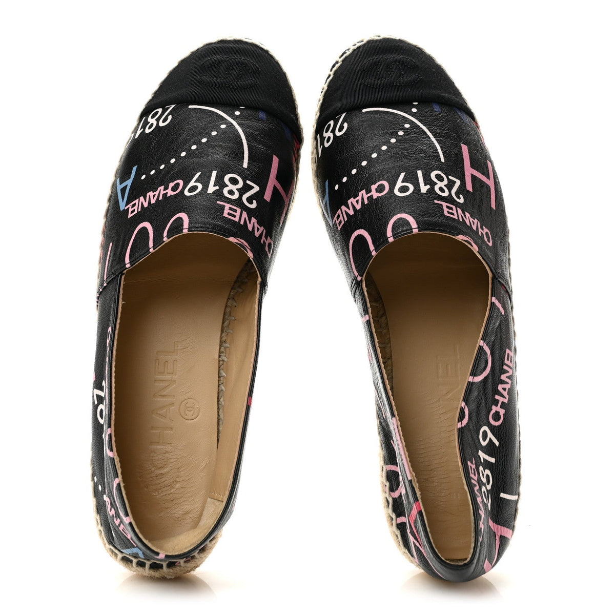 Chanel Lambskin Grosgrain Women's Printed CC Espadrilles 36 Multicolor Black