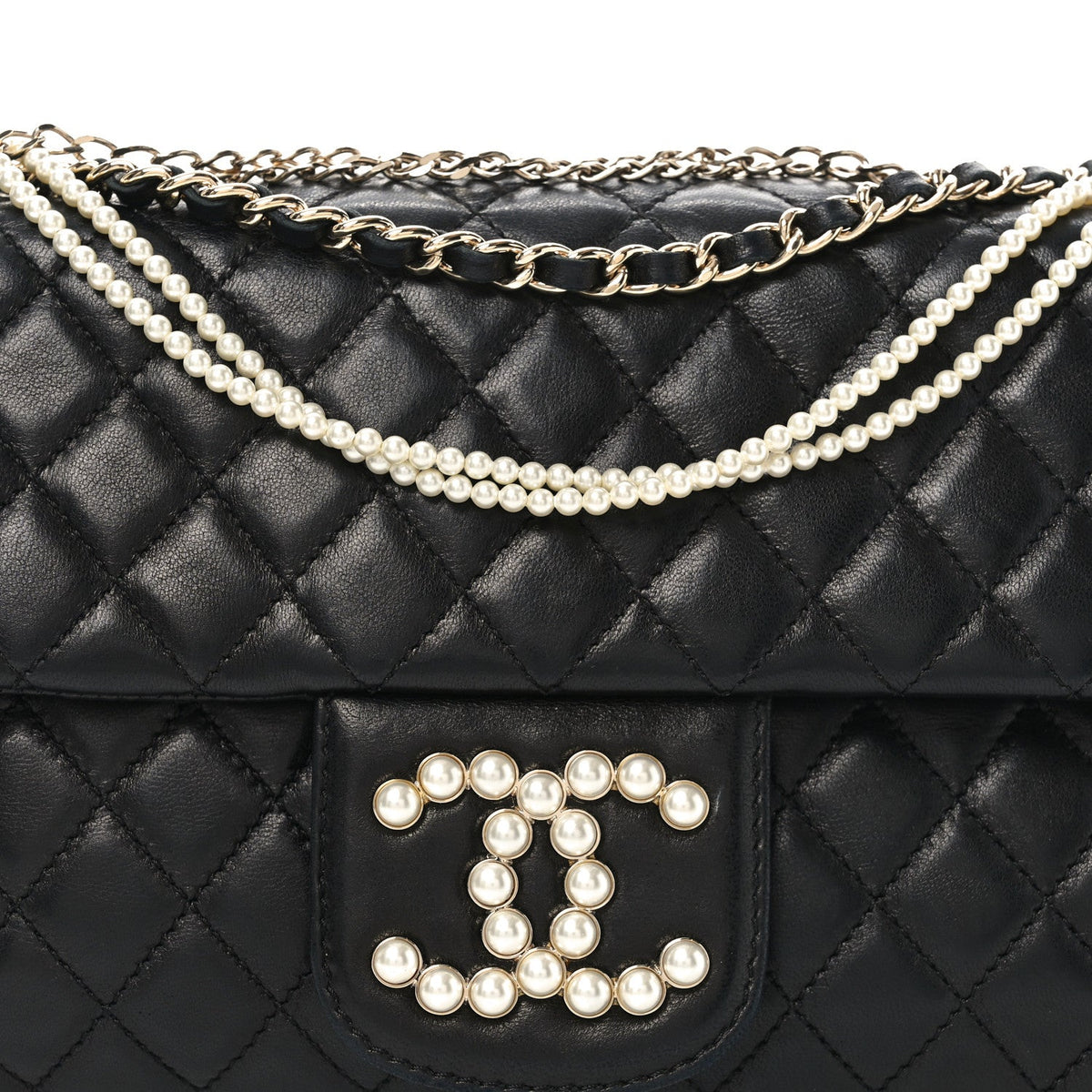 Medium Quilted Lambskin Flap Shoulder Bag - Black