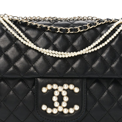 Medium Quilted Lambskin Flap Shoulder Bag - Black