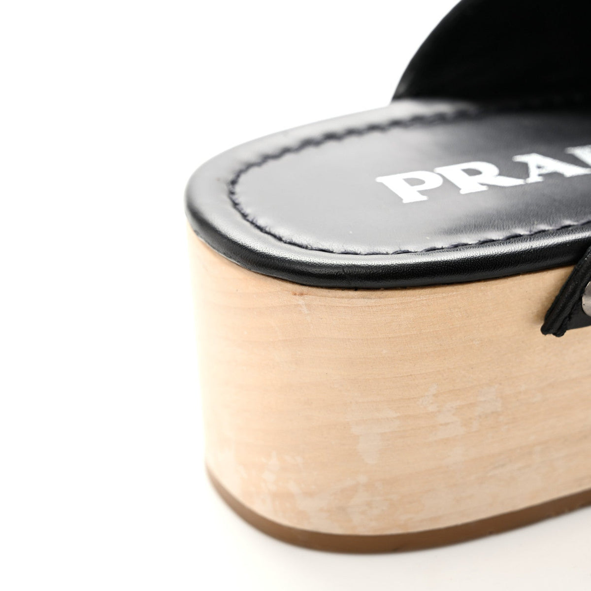 Prada Calfskin Women's Metal Triangle Logo 45mm Clogs 40 Black