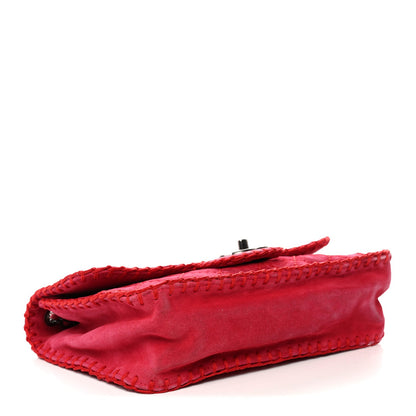 Quilted Suede Flap Shoulder Bag - Red
