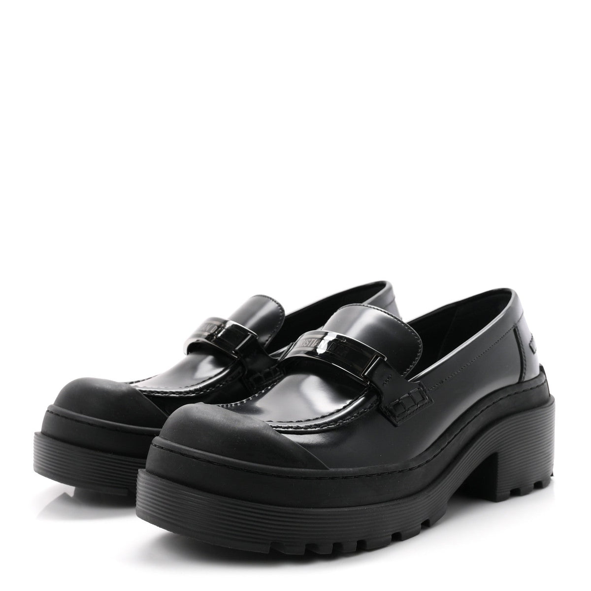Christian Dior Brushed Calfskin Rubber Women's Dior Code 35mm Loafers 39 Black