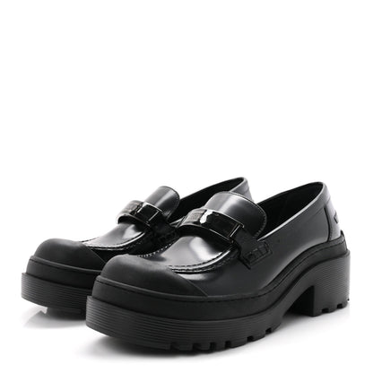 Christian Dior Brushed Calfskin Rubber Women's Dior Code 35mm Loafers 39 Black