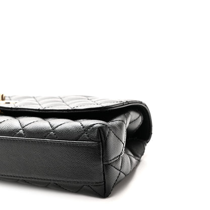 Maxi Quilted Caviar Flap Shoulder Bag - Black