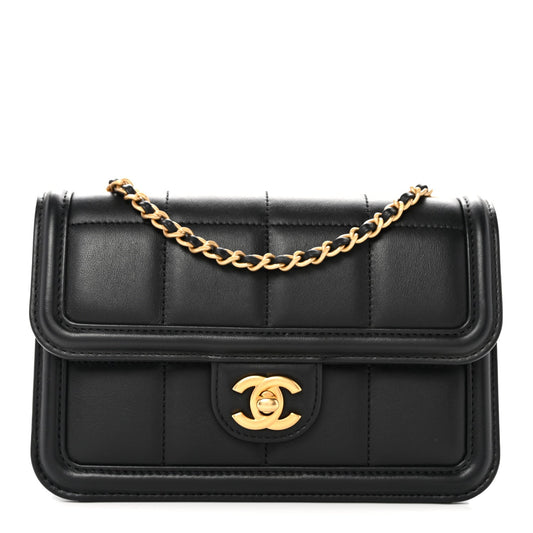 Mini Lambskin Calfskin Flap Shoulder Bag - Chocolate
