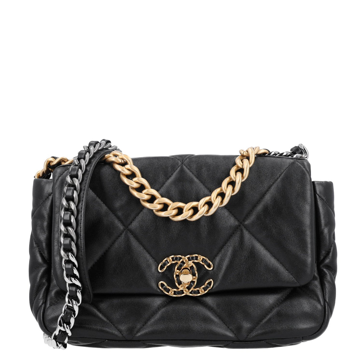Medium Quilted Lambskin Flap Shoulder Bag - Black