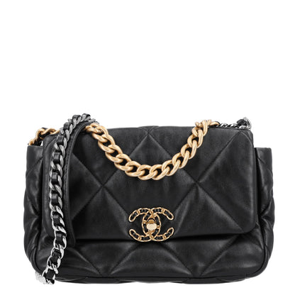 Medium Quilted Lambskin Flap Shoulder Bag - Black