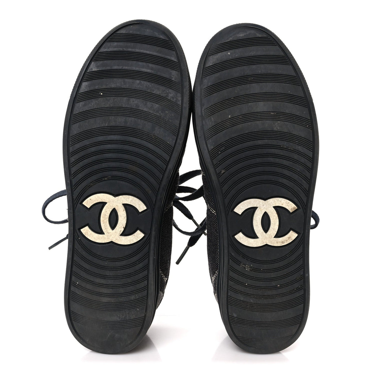 Chanel Toile Suede Calfskin Women's CC Low Top Sneakers 36 Dark Grey