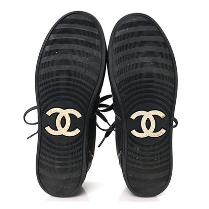 Chanel Toile Suede Calfskin Women's CC Low Top Sneakers 36 Dark Grey