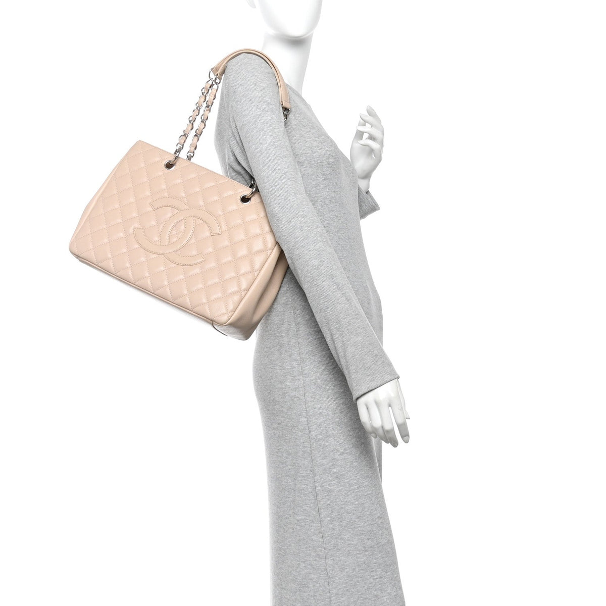 Quilted Caviar Tote Bag - Beige