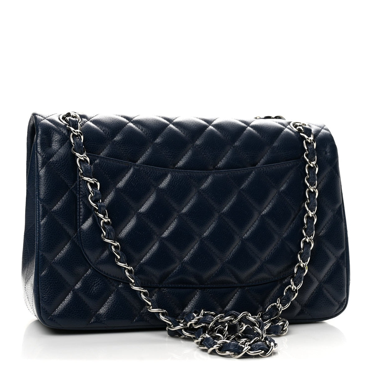 Quilted Caviar Flap Shoulder Bag - Blue